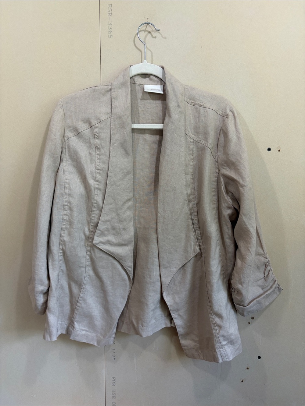 NWT Chico’s Pure Linen Khaki Drape Front Jacket Size S